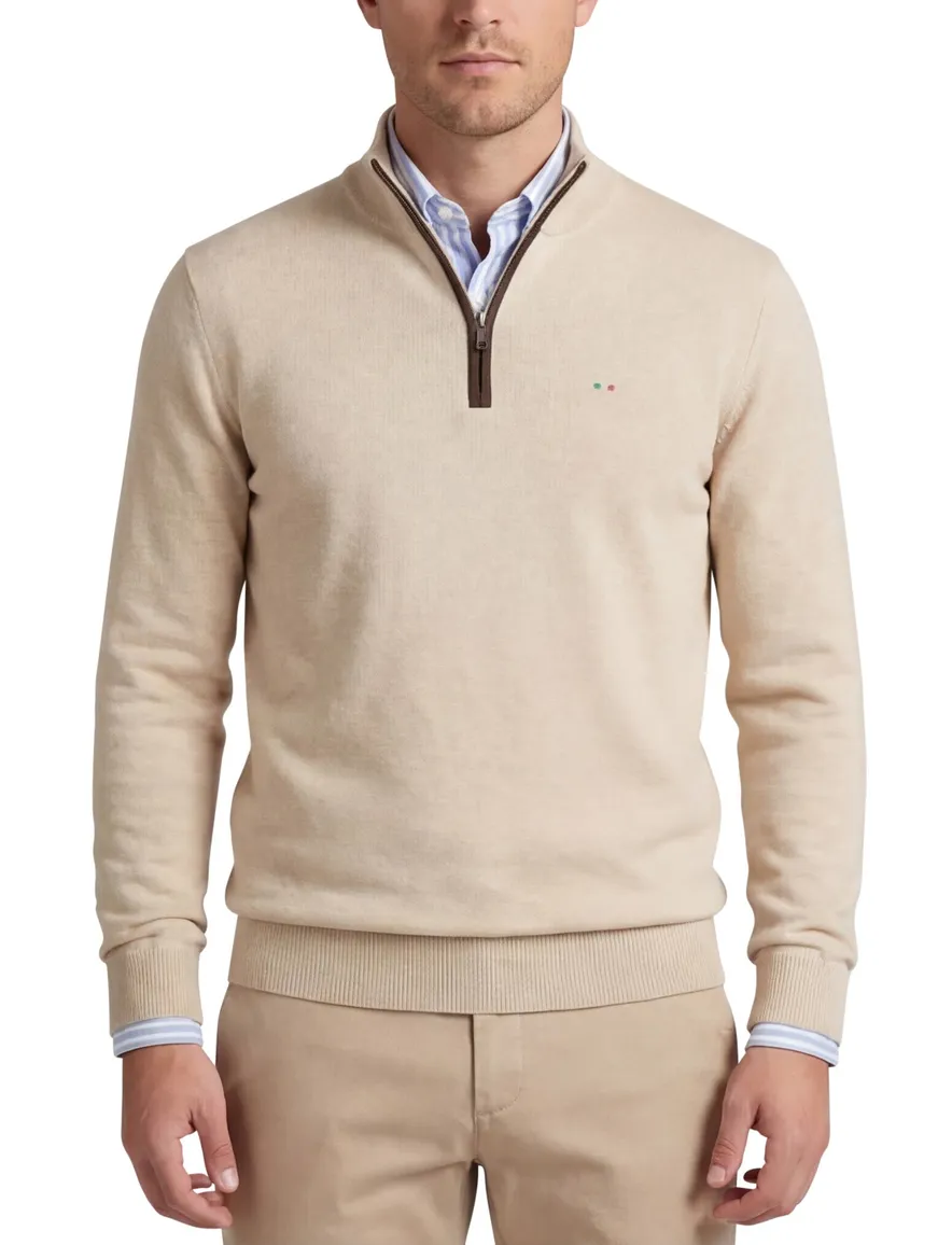 Portofino trui effen beige normale fit