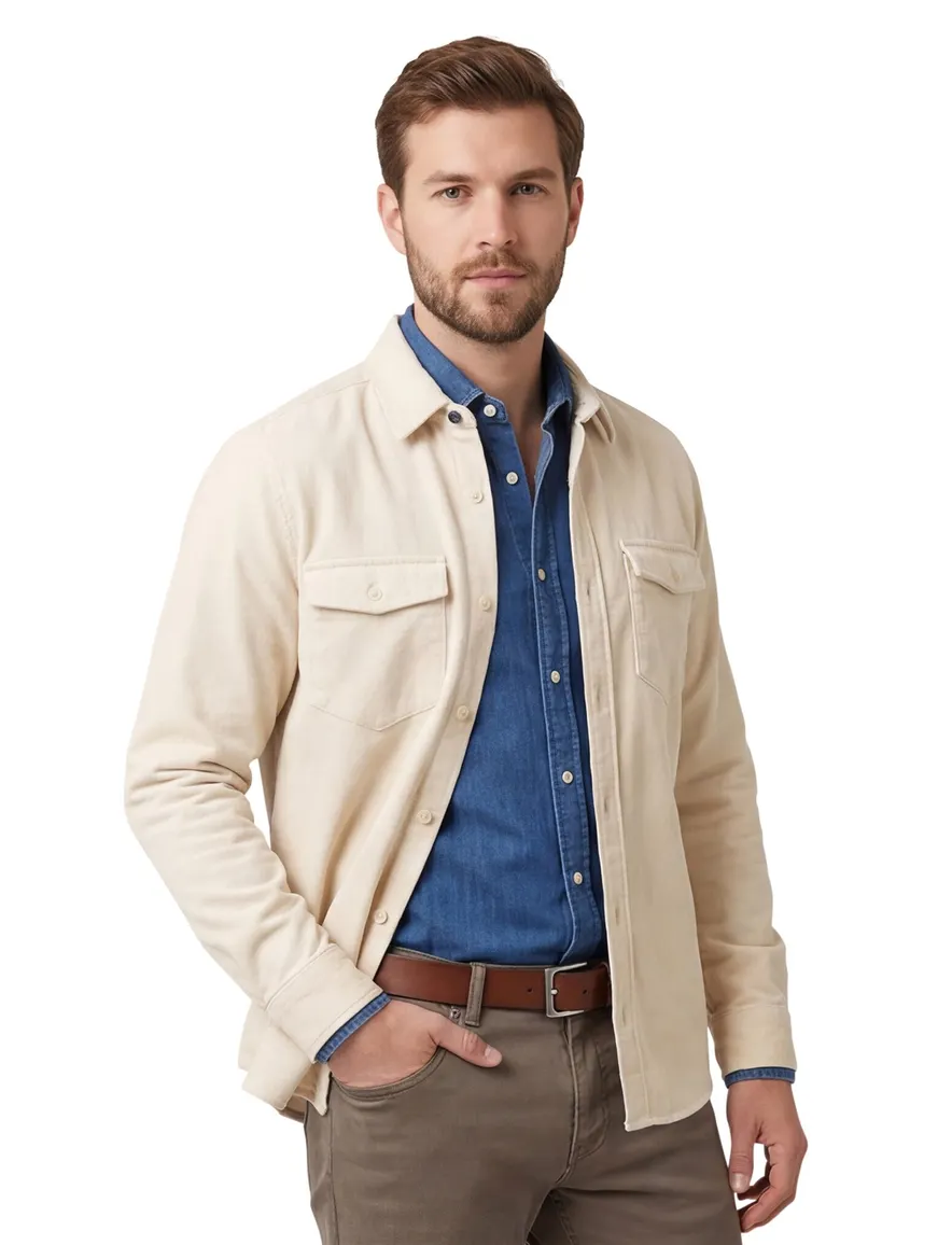 New Zealand overshirt beige effen dubbele borstzak
