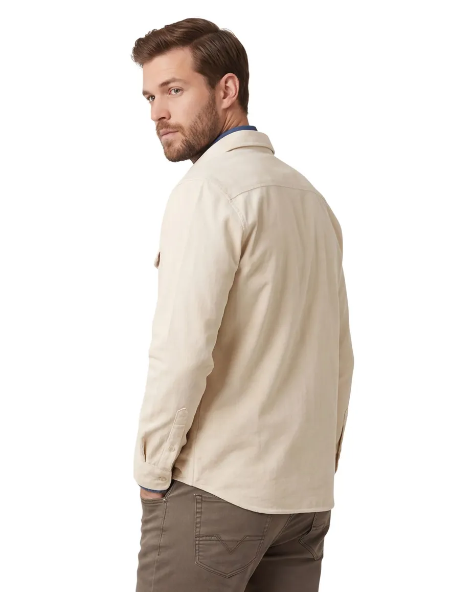 New Zealand overshirt beige effen dubbele borstzak