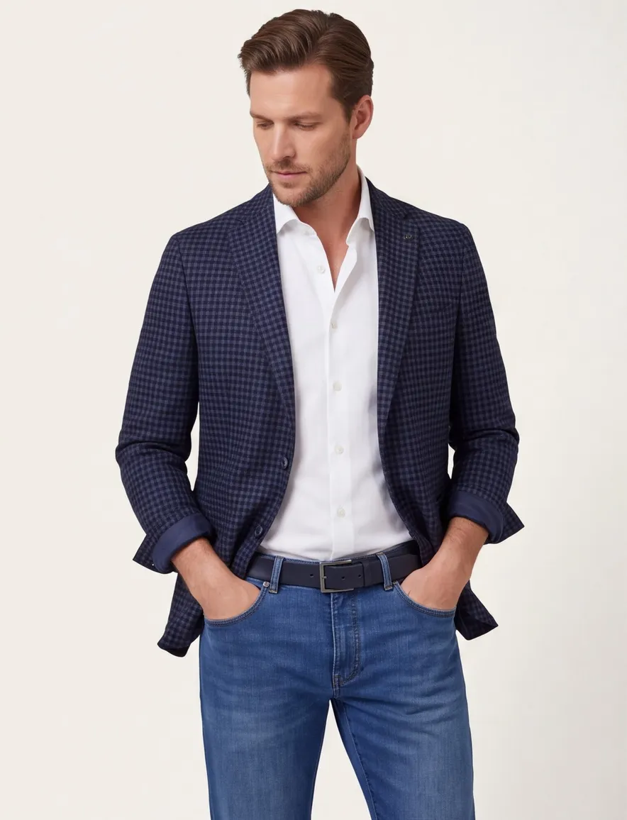 Digel colbert donkerblauw geprint normale fit
