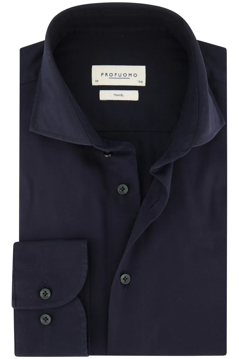 business overhemd Profuomo donkerblauw effen katoen slim fit