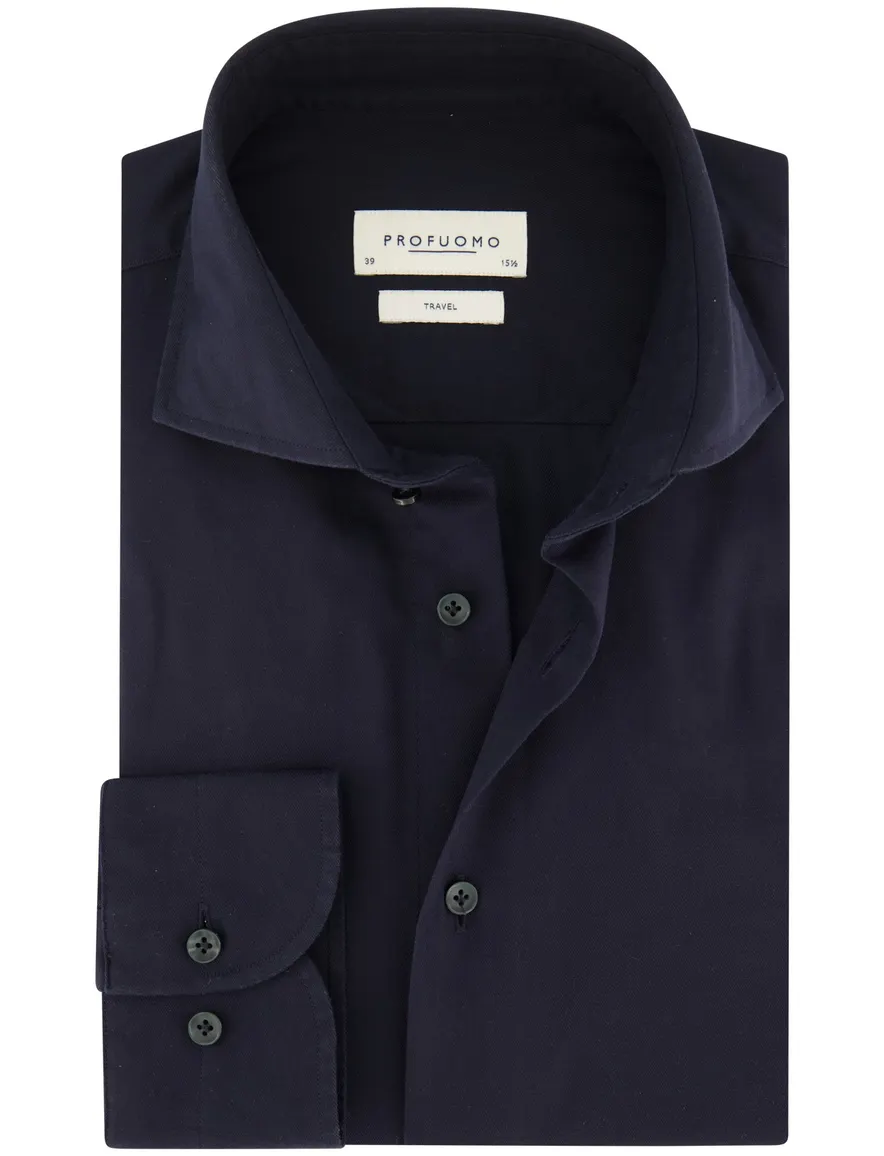business overhemd Profuomo donkerblauw effen katoen slim fit