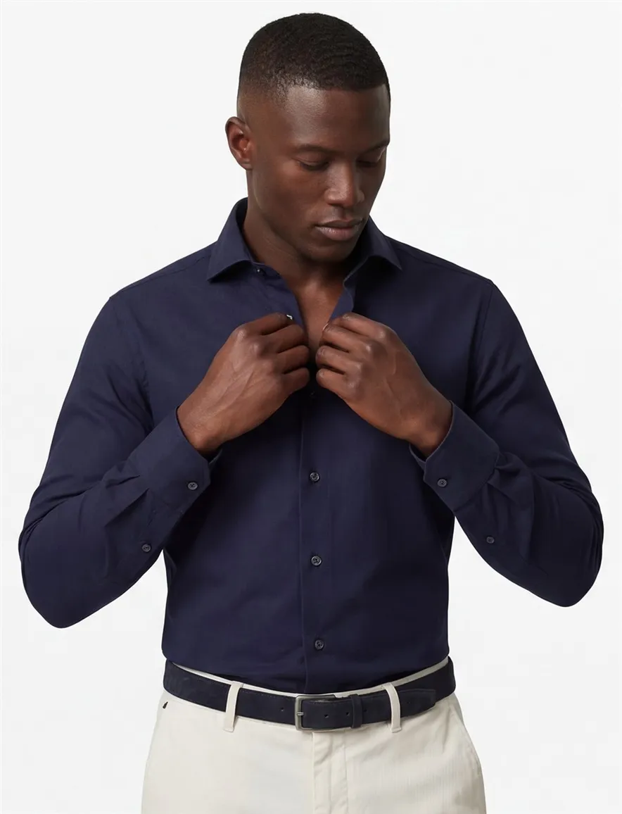 business overhemd Profuomo donkerblauw effen katoen slim fit