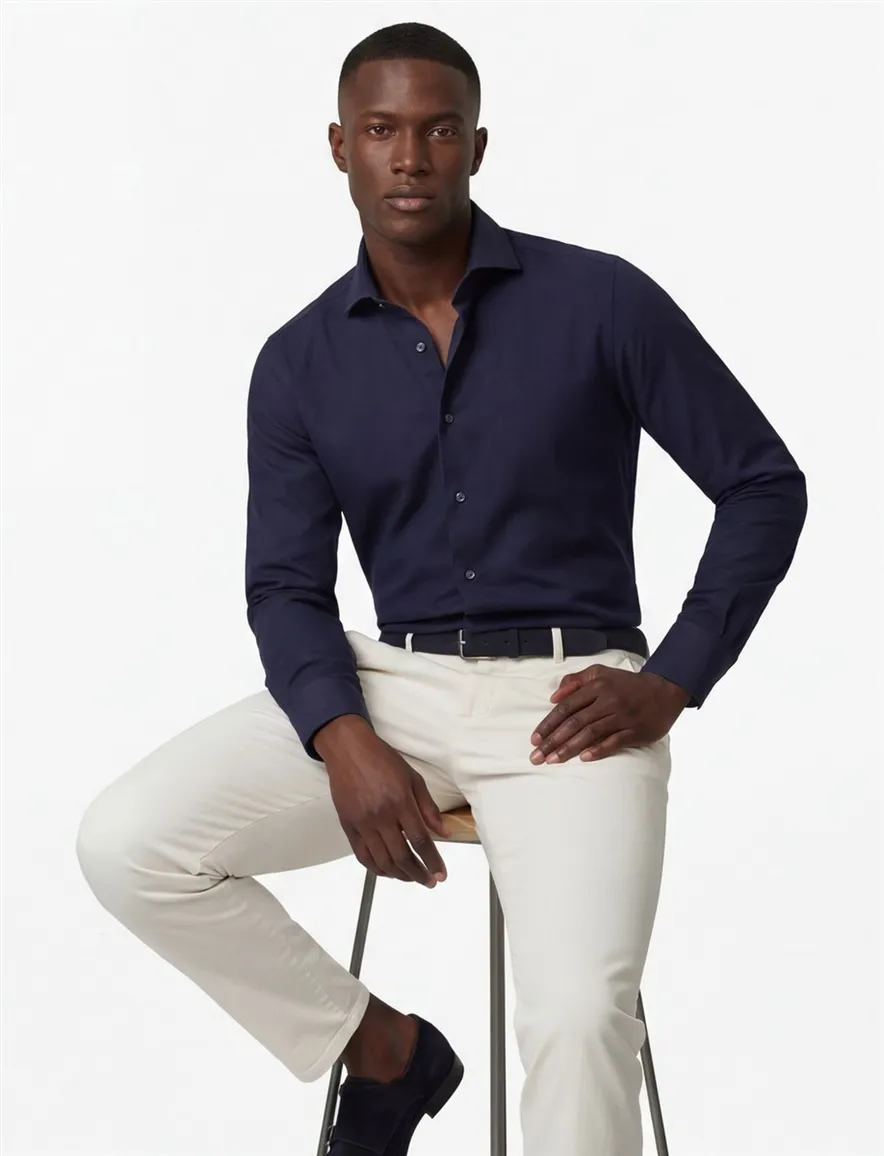 business overhemd Profuomo donkerblauw effen katoen slim fit
