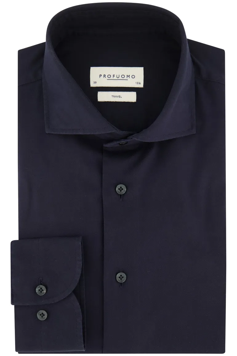 business overhemd Profuomo donkerblauw effen katoen slim fit