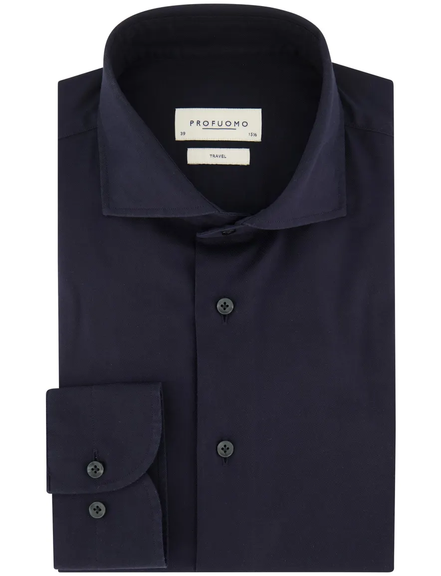 business overhemd Profuomo donkerblauw effen katoen slim fit