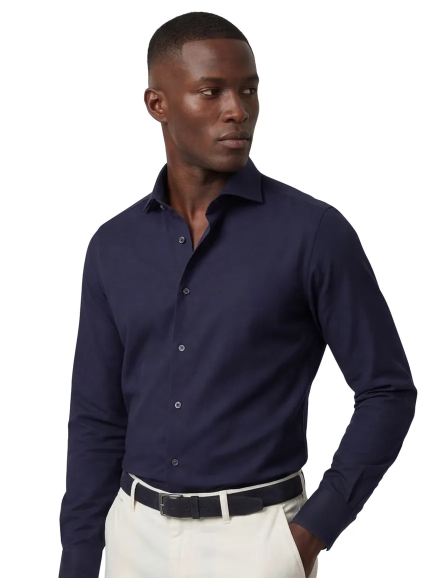 business overhemd Profuomo donkerblauw effen katoen slim fit