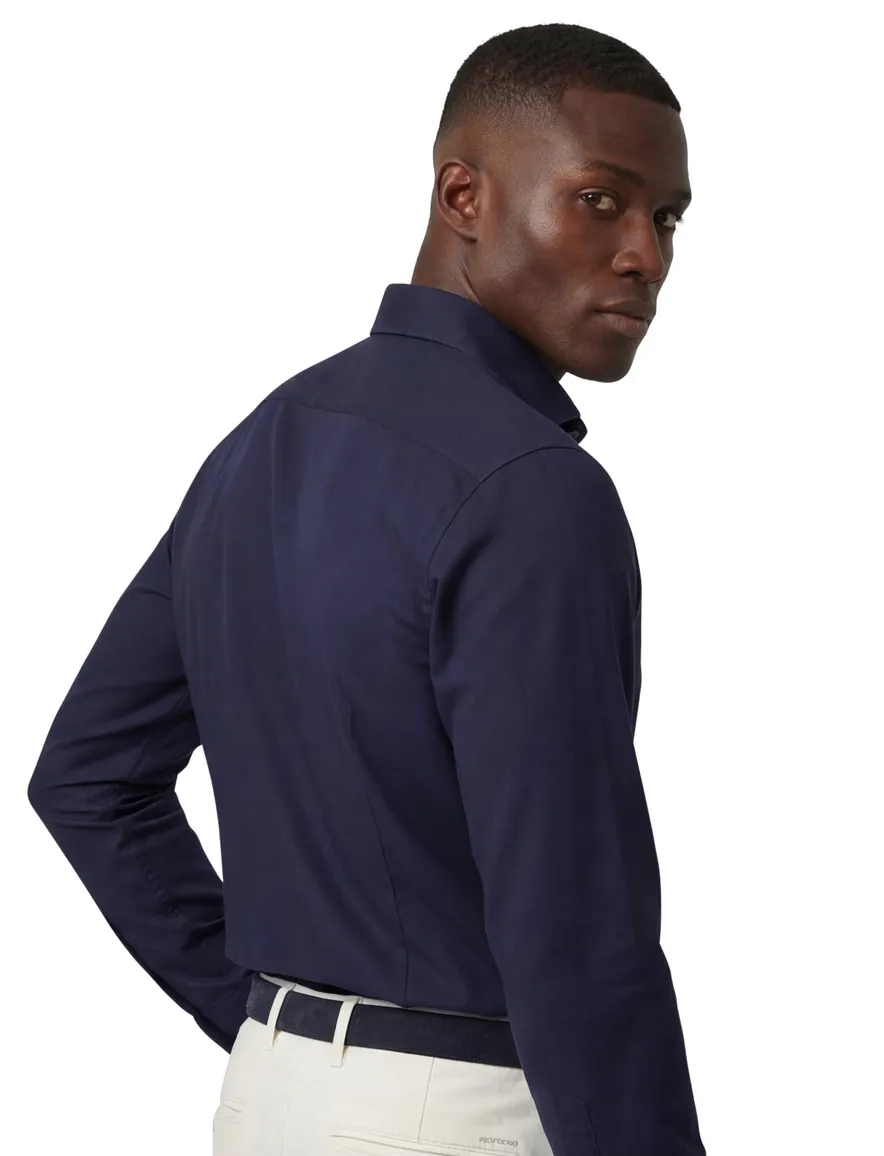 business overhemd Profuomo donkerblauw effen katoen slim fit