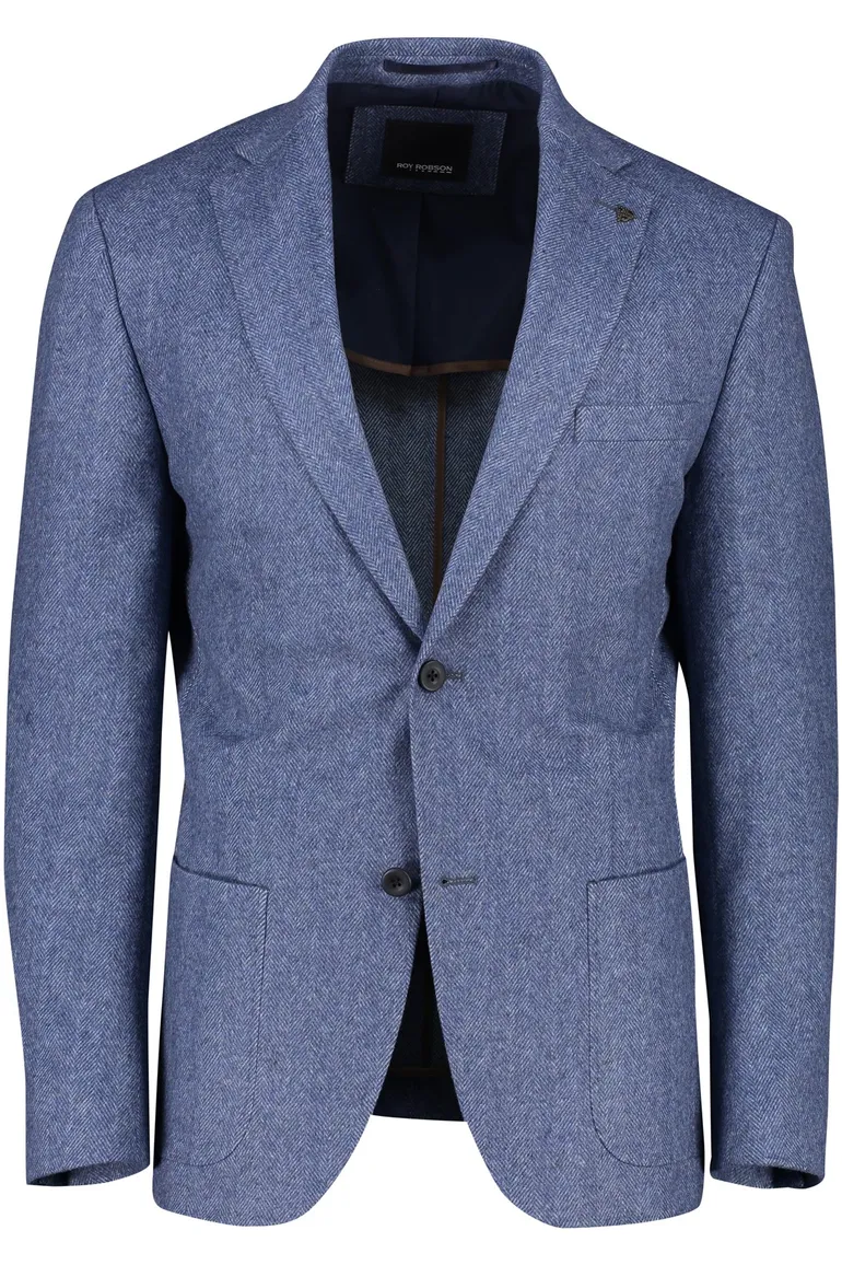 colbert Roy Robson polyester, stretch, wol normale fit blauw geruit
