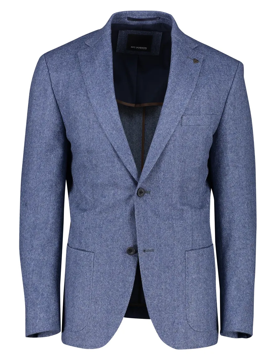 colbert Roy Robson polyester, stretch, wol normale fit blauw geruit