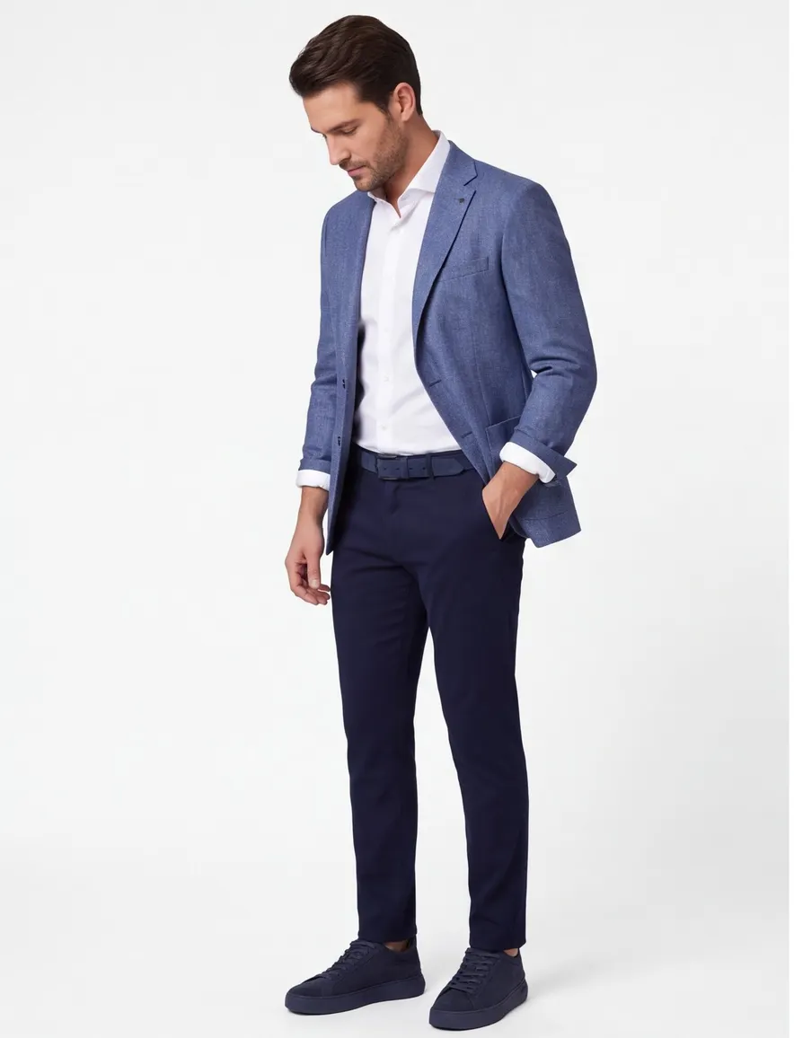 colbert Roy Robson polyester, stretch, wol normale fit blauw geruit