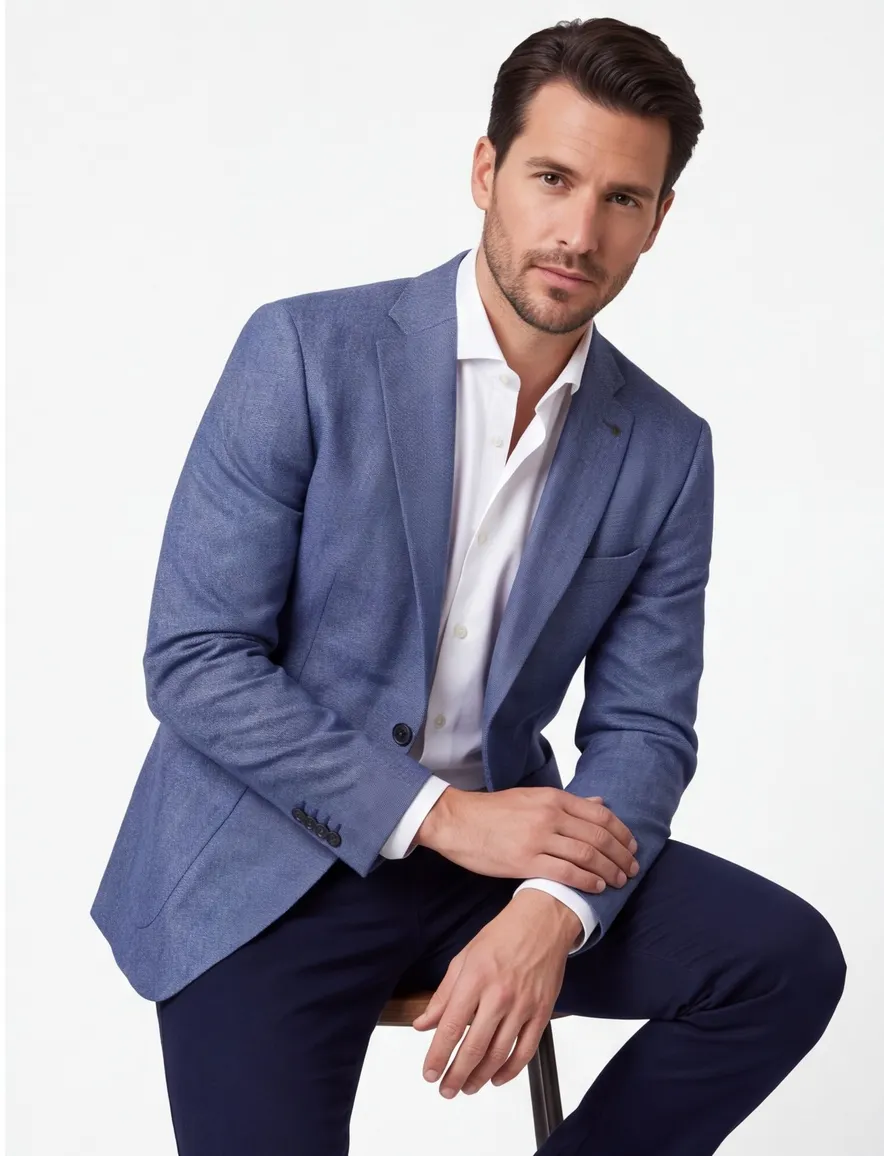 colbert Roy Robson polyester, stretch, wol normale fit blauw geruit