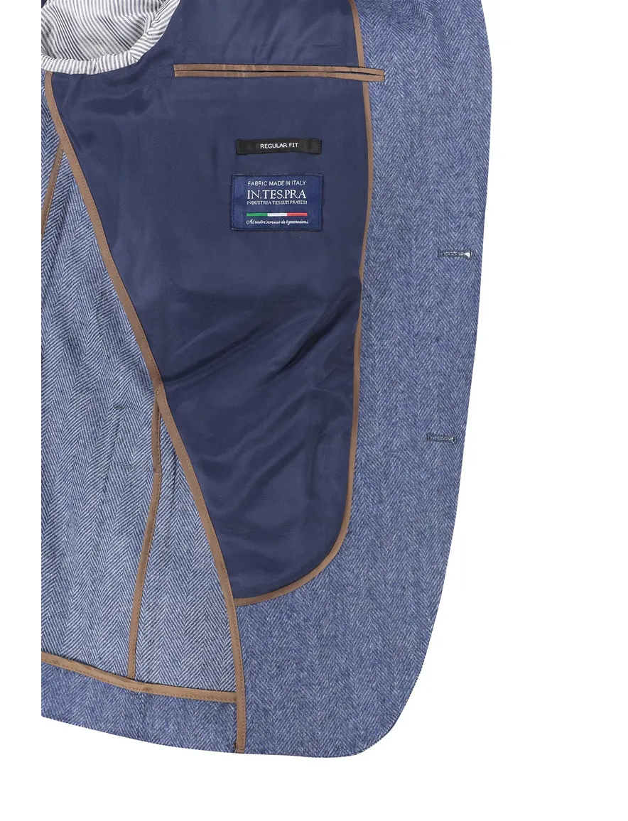 colbert Roy Robson polyester, stretch, wol normale fit blauw geruit