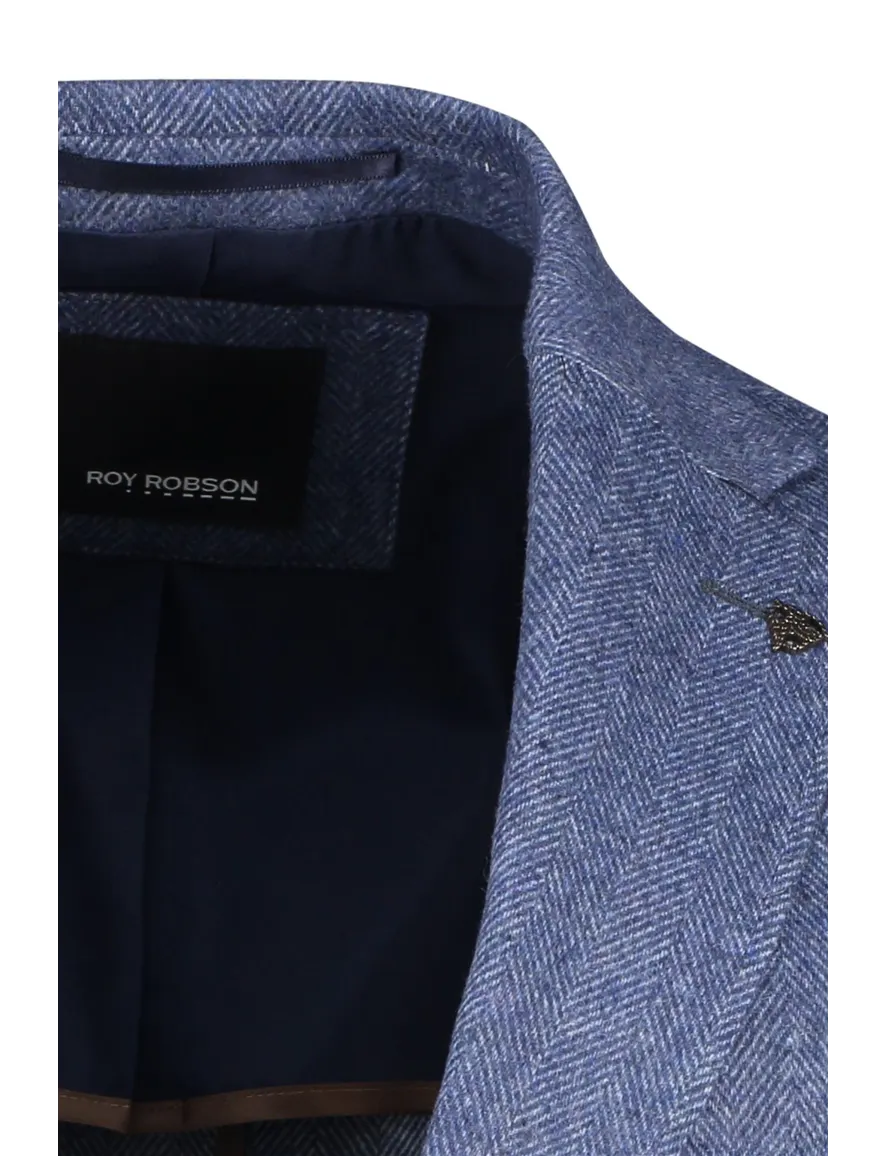 colbert Roy Robson polyester, stretch, wol normale fit blauw geruit
