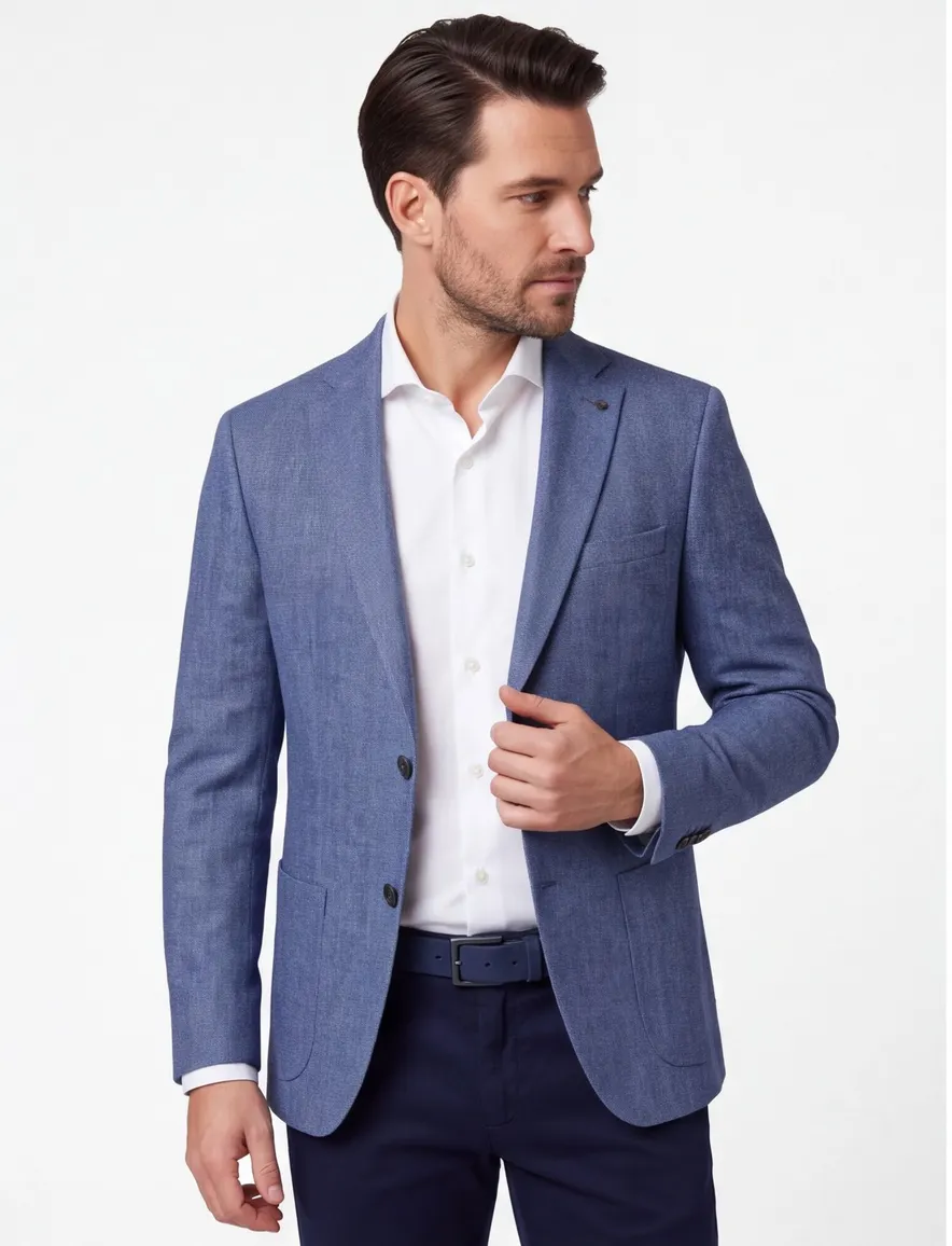 colbert Roy Robson polyester, stretch, wol normale fit blauw geruit