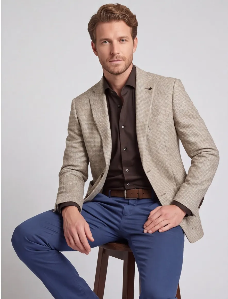 colbert Roy Robson polyester, wol normale fit beige geruit