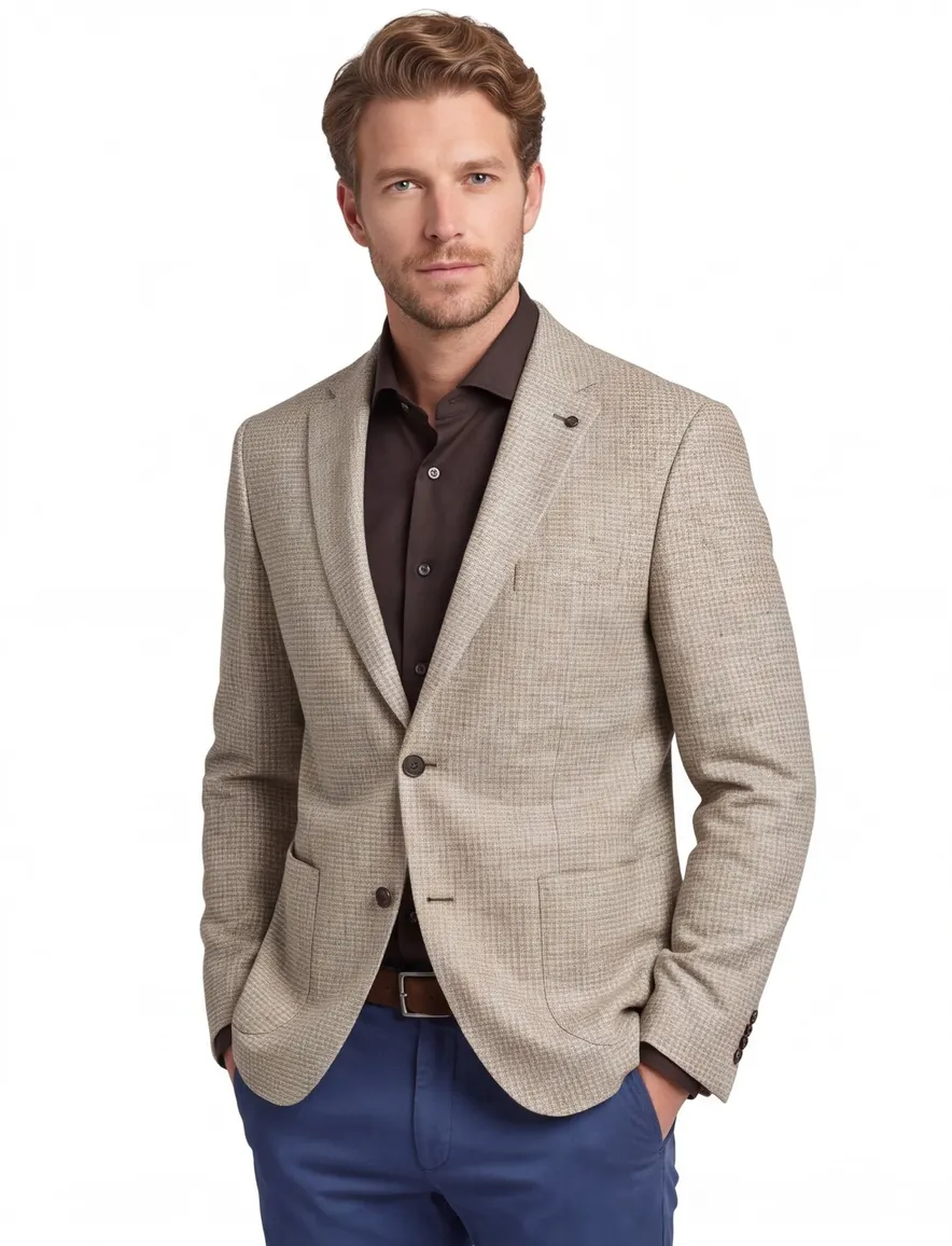 colbert Roy Robson polyester, wol normale fit beige geruit