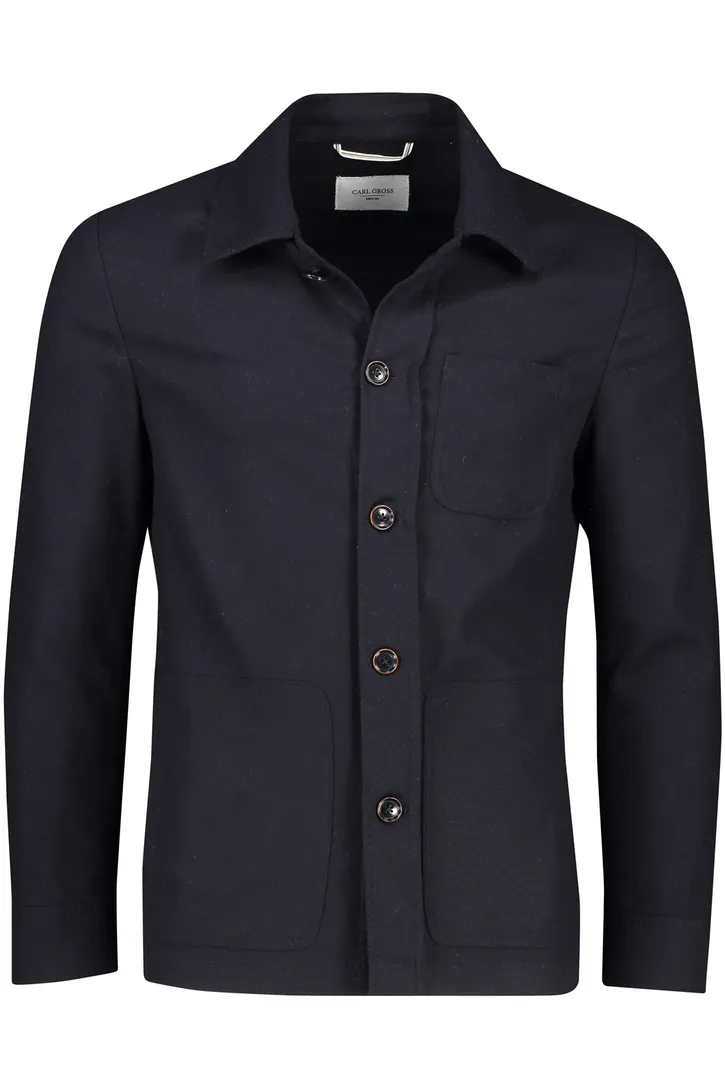 Carl Gross overshirt donkerblauw effen normale fit wol