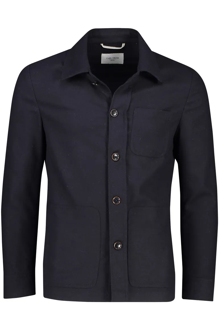 Carl Gross overshirt donkerblauw effen normale fit wol