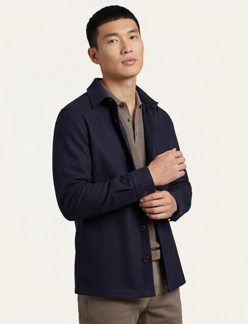 Carl Gross overshirt donkerblauw effen normale fit wol