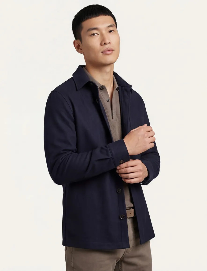 Carl Gross overshirt donkerblauw effen normale fit wol