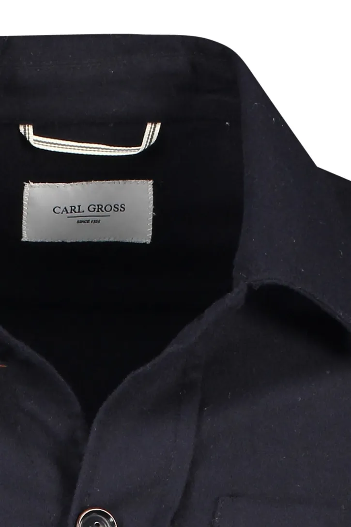 Carl Gross overshirt donkerblauw effen normale fit wol