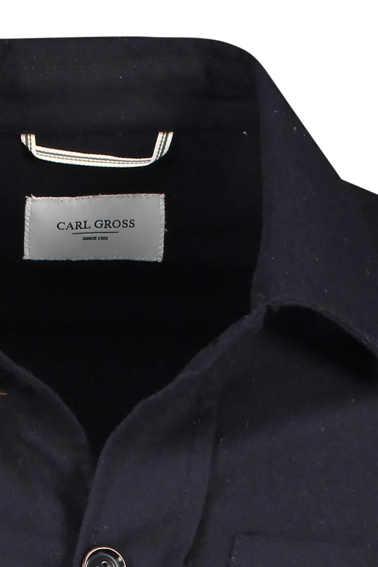 Carl Gross overshirt donkerblauw effen normale fit wol