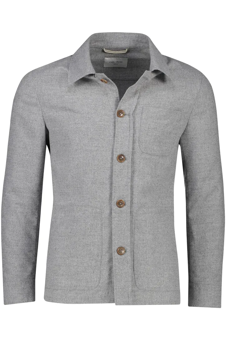 Carl Gross overshirt grijs effen normale fit wol stretch
