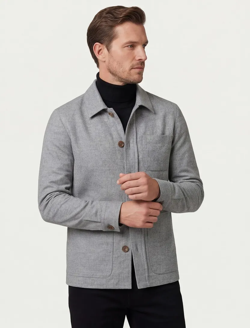 Carl Gross overshirt grijs effen normale fit wol stretch