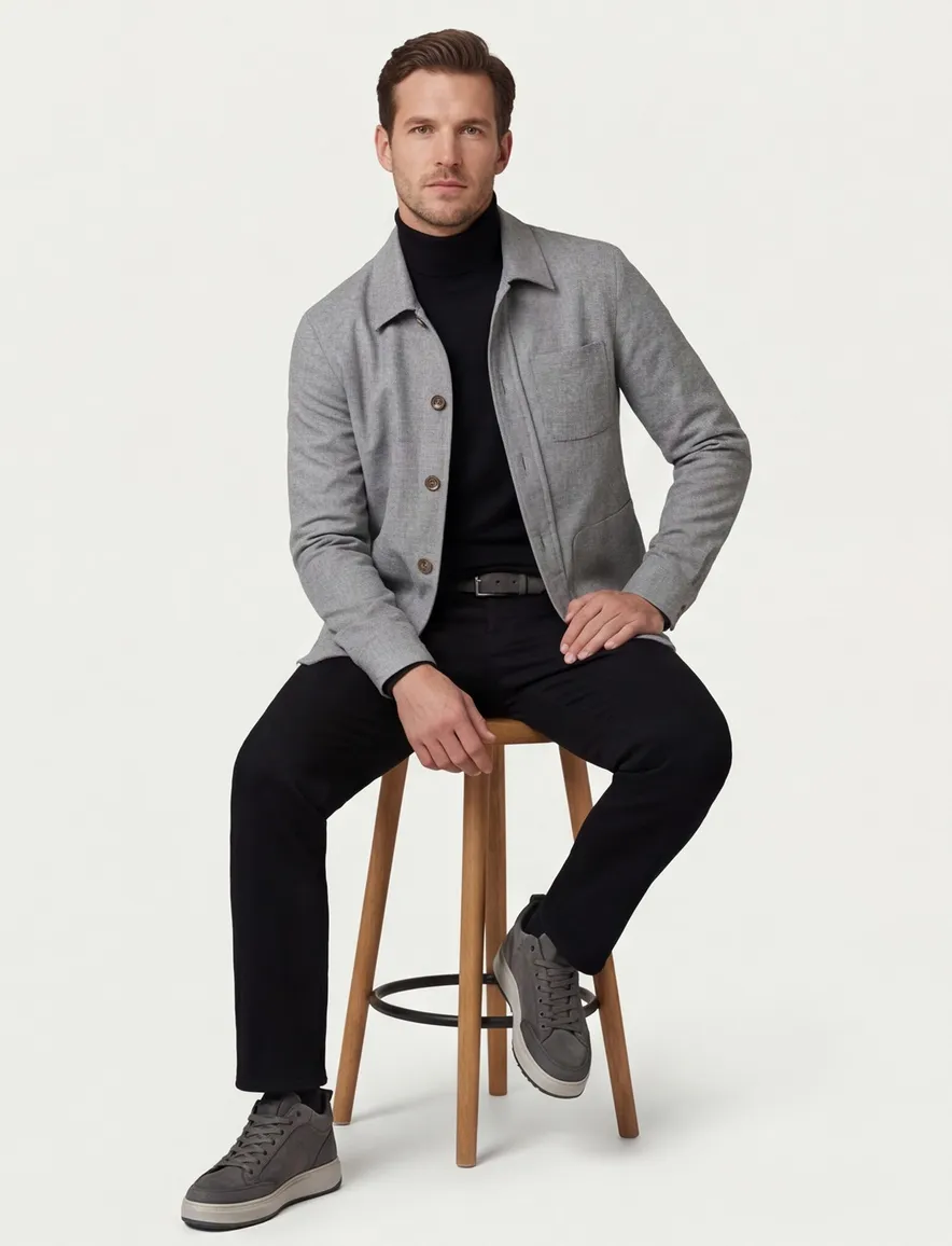 Carl Gross overshirt grijs effen normale fit borstzak