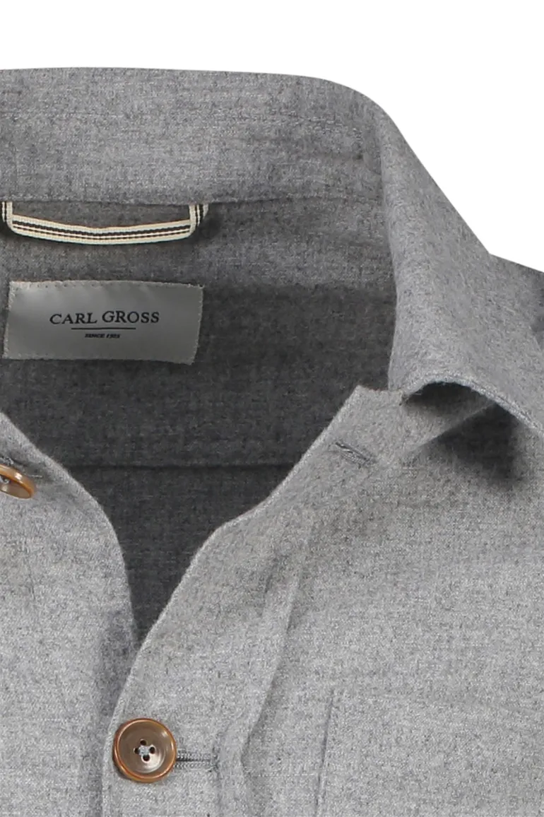 Carl Gross overshirt grijs effen normale fit borstzak