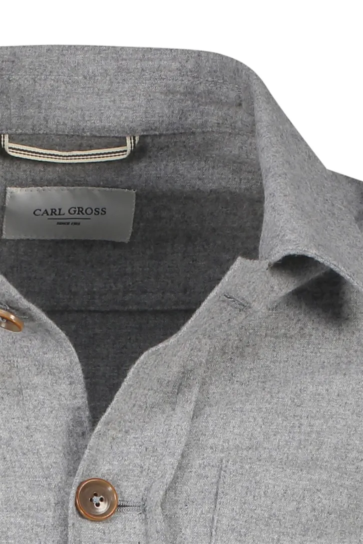 Carl Gross overshirt grijs effen normale fit wol stretch