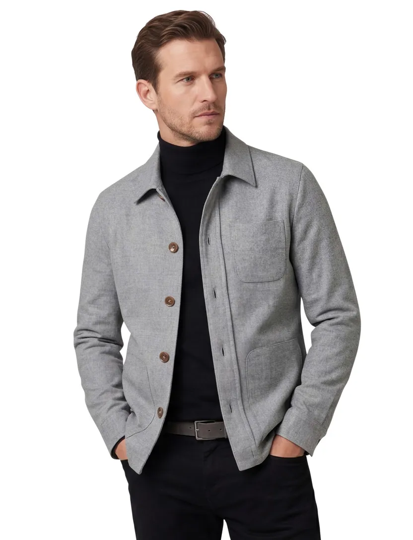 Carl Gross overshirt grijs effen normale fit wol stretch