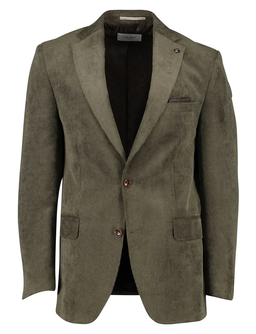 Carl Gross colbert groen modern fit corduroy borstzak