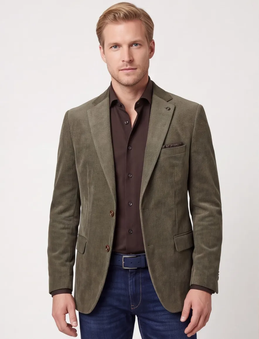Carl Gross colbert groen modern fit corduroy borstzak
