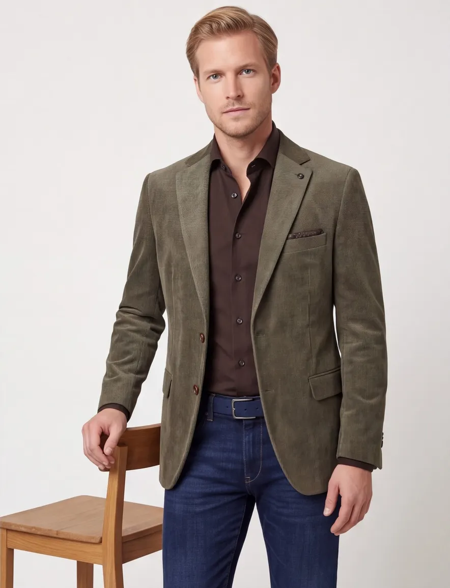 Carl Gross colbert groen modern fit corduroy borstzak