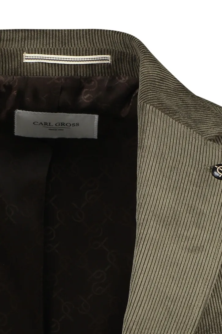 Carl Gross colbert groen modern fit corduroy borstzak
