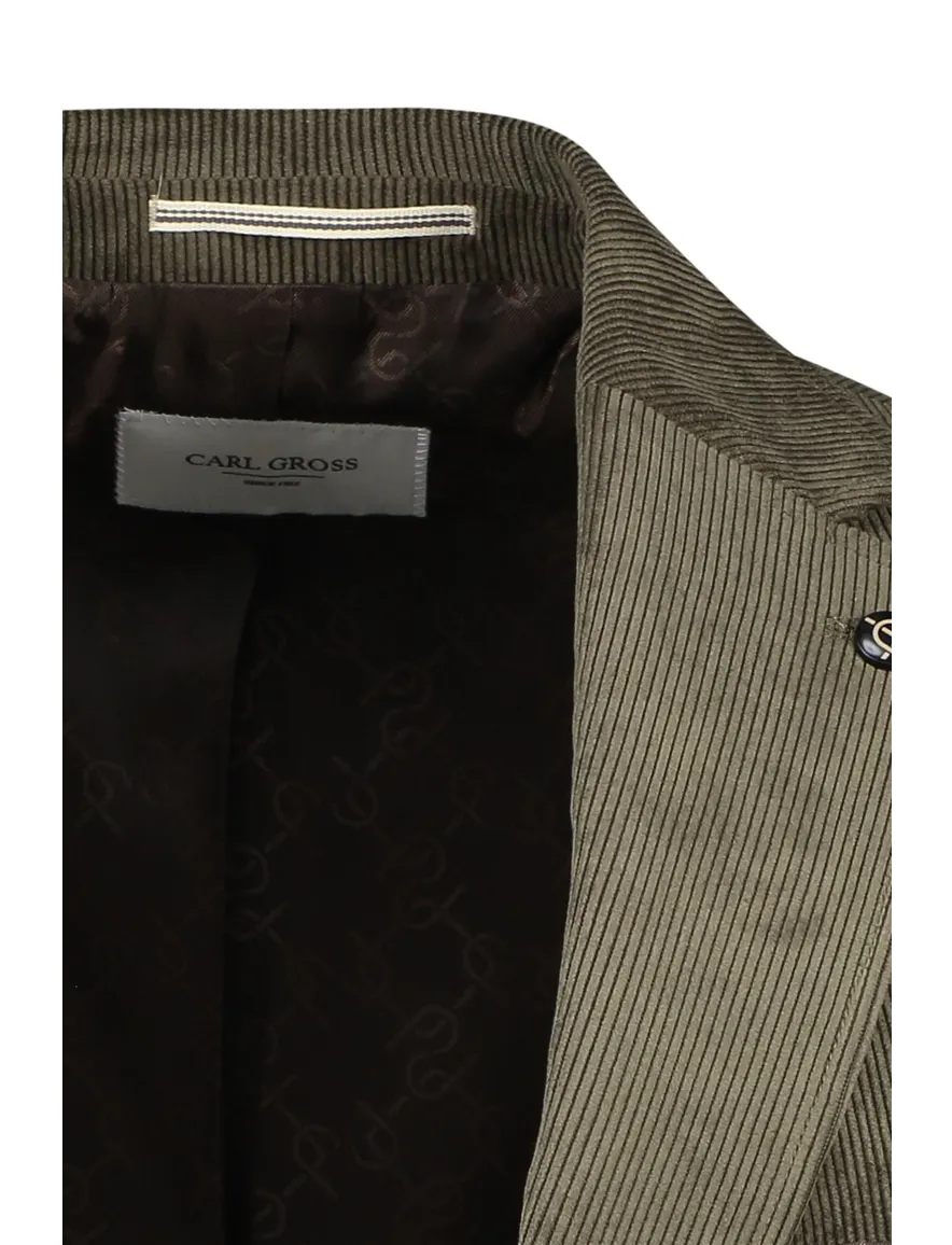 Carl Gross colbert groen modern fit corduroy borstzak