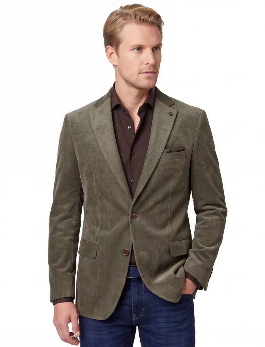 Carl Gross colbert groen modern fit corduroy borstzak