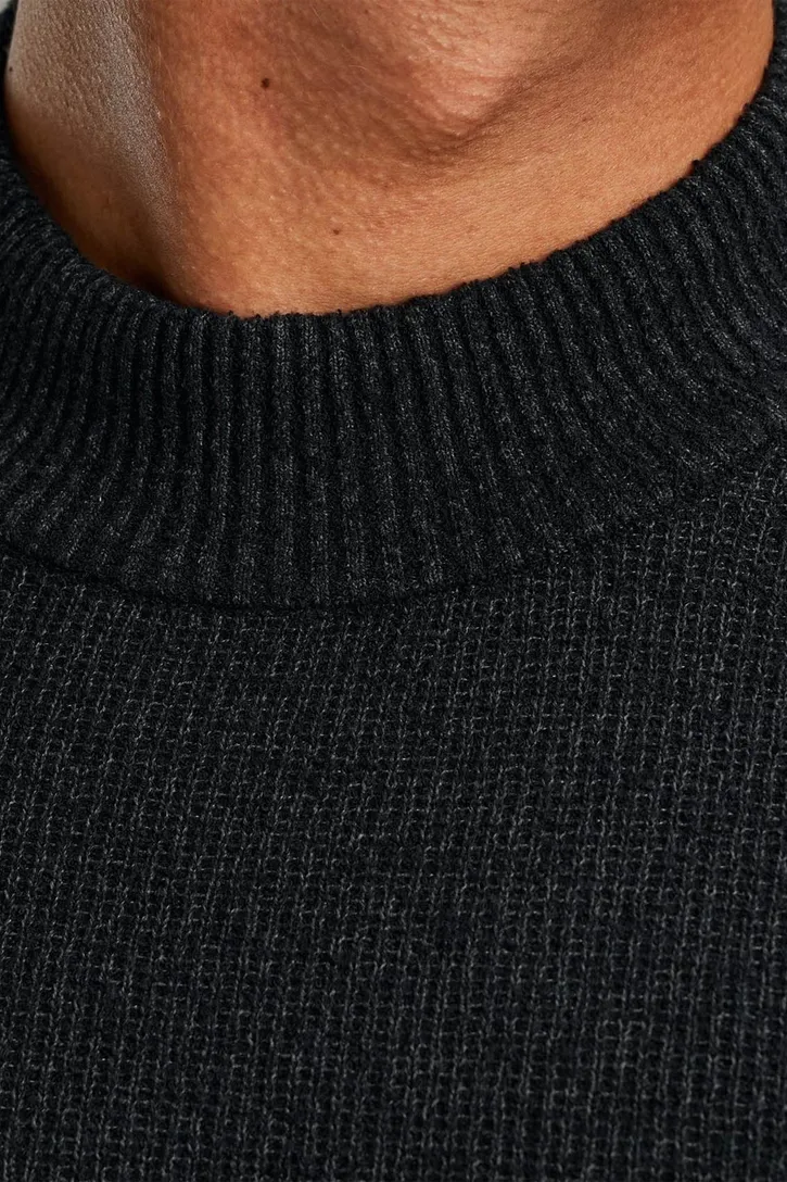 trui turtleneck Cast Iron effen zwart normale fit