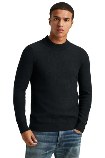 Cast Iron Cast Iron trui turtleneck effen zwart katoen normale fit