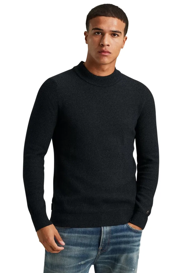 trui turtleneck Cast Iron effen zwart normale fit
