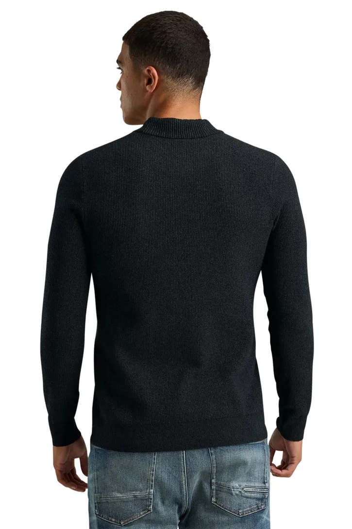 trui turtleneck Cast Iron effen zwart normale fit
