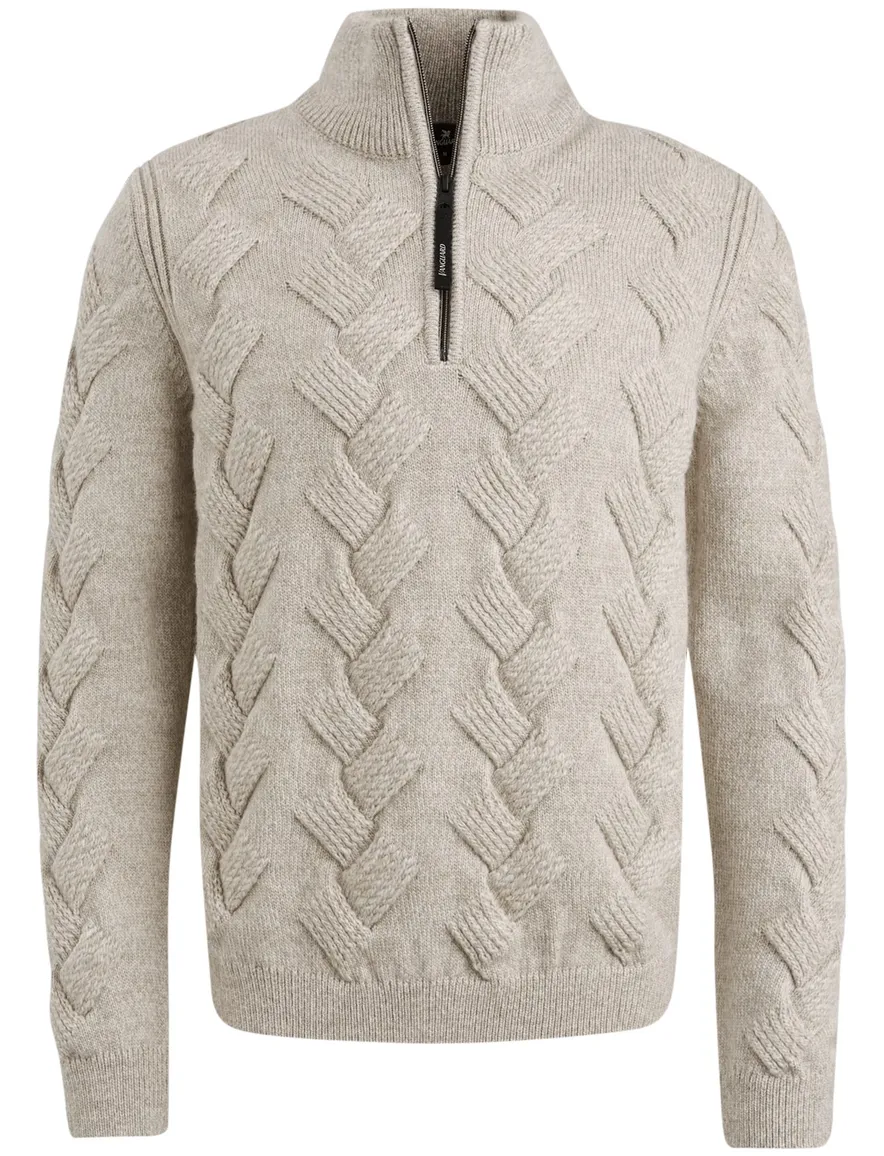 Vanguard half zip trui beige acryl & wol grof gebreid