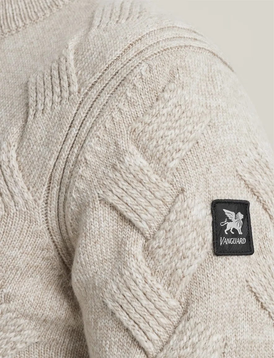 Vanguard half zip trui beige acryl & wol grof gebreid