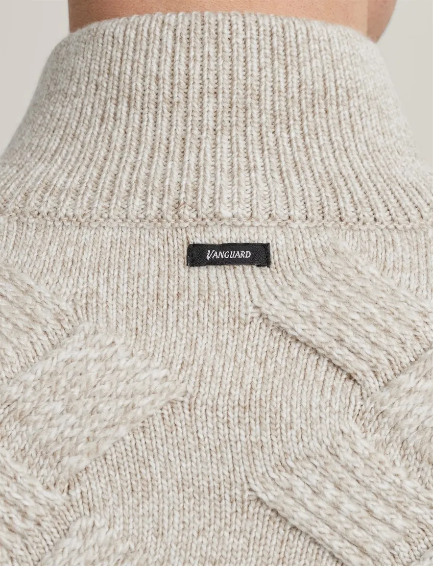 Vanguard half zip trui beige acryl & wol grof gebreid