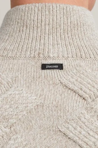 Vanguard half zip trui beige acryl & wol grof gebreid