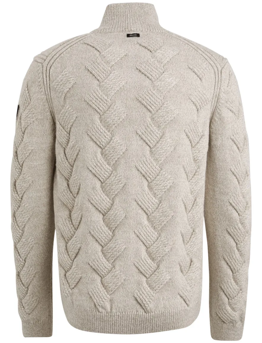 Vanguard half zip trui beige acryl & wol grof gebreid
