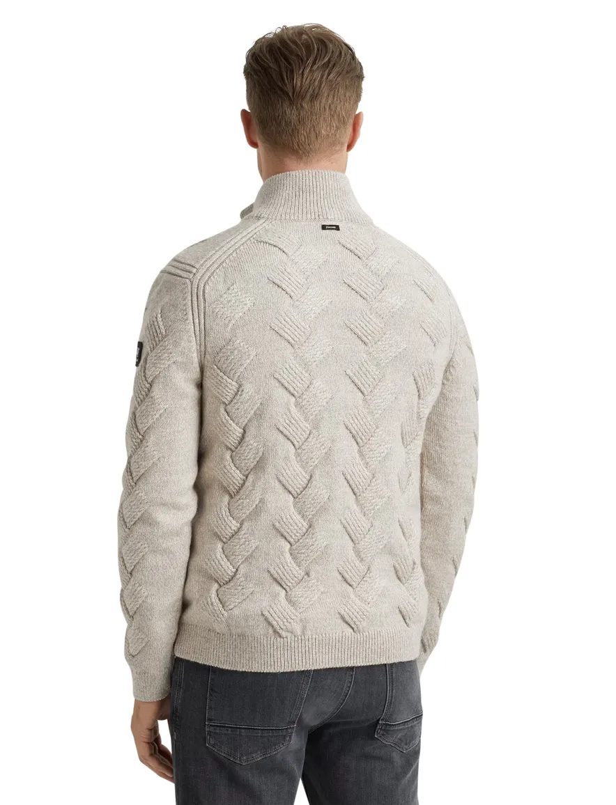 Vanguard half zip trui beige acryl & wol grof gebreid