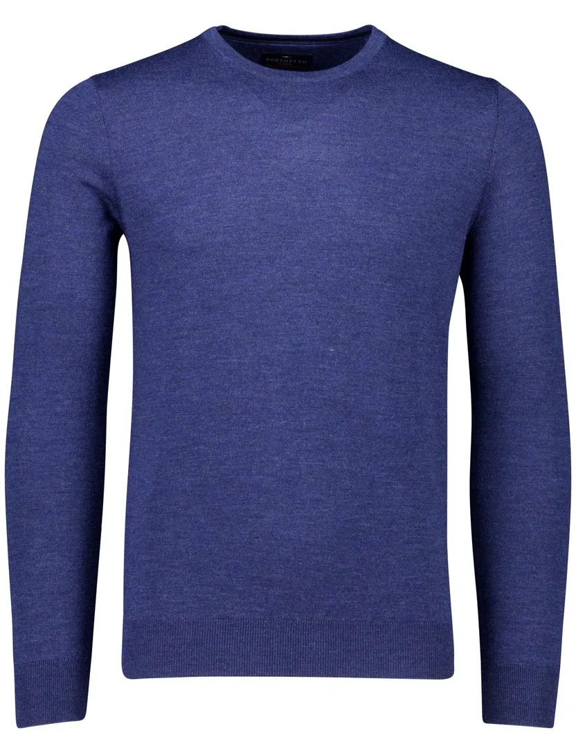 Portofino trui gemeleerd blauw merinowol normale fit